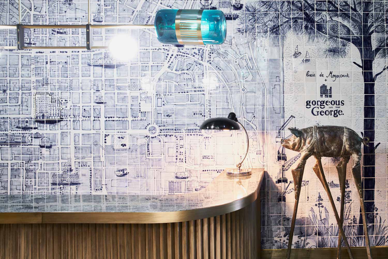 Gorgeous George The beautiful reception with a mural map of Cape Town by Lucie De Moyncourt